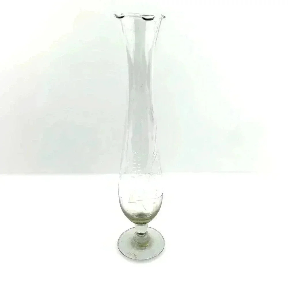 VTG 9.5" Tall‎ Clear Glass Vase Floral Pattern Design Made in Mexico